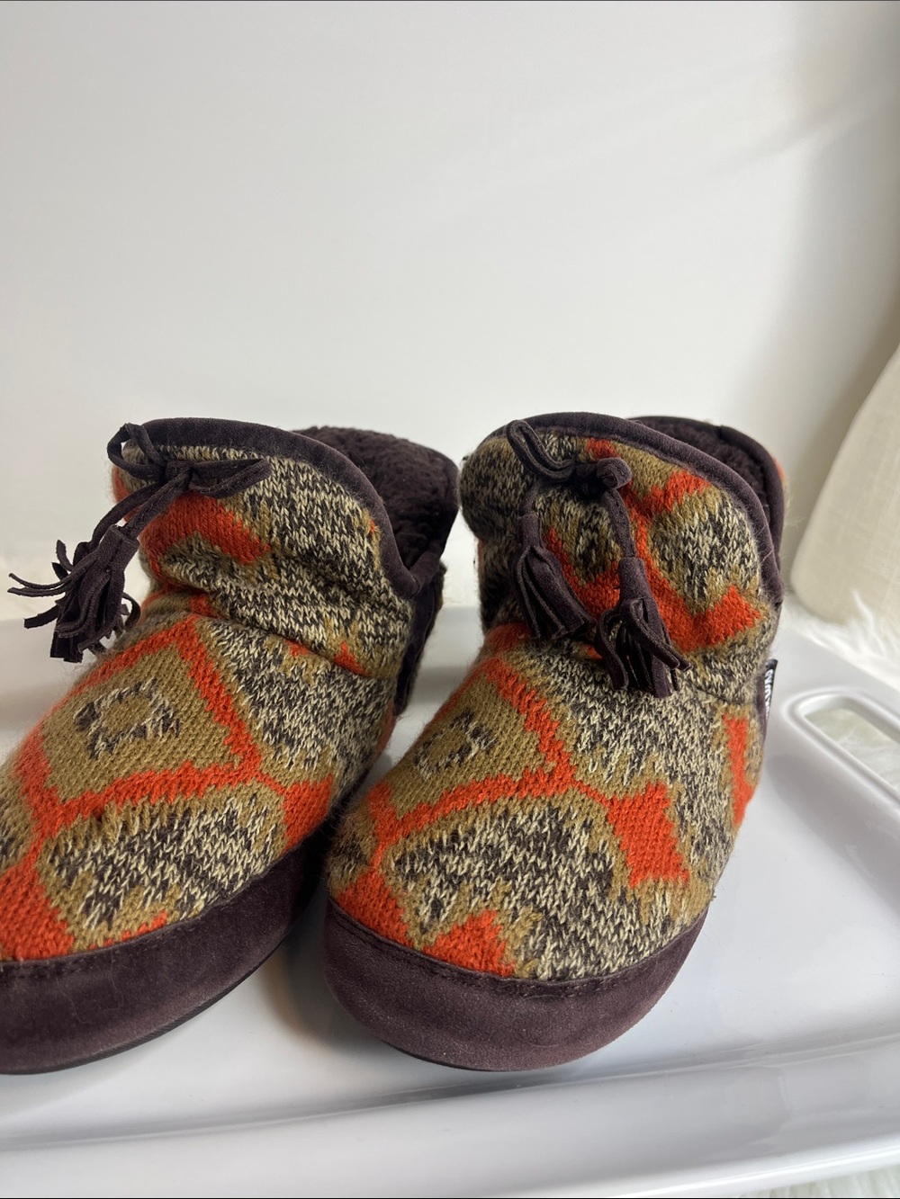 Muk Luks Brown Orange Patterned Women's Slippers
